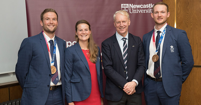 (l-r) Tom Ford, Emily Ford, Professor Chris Day and James Rudkin after Tokyo 2020.